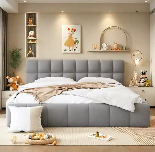 Lit capitonné avec lattes et tête de lit, tissu en lin – Maison Sommeil Maison Sommeil