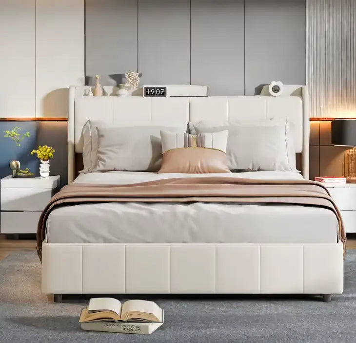 Lit double avec coussin intégré et rangement latéraux – Maison Sommeil Maison Sommeil