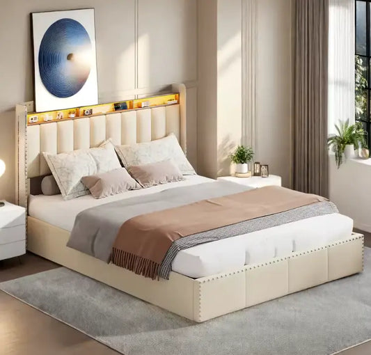 Lit double beige confortable et design – Maison Sommeil Maison Sommeil